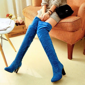 Women high heel solid color side zipper over the knee boots