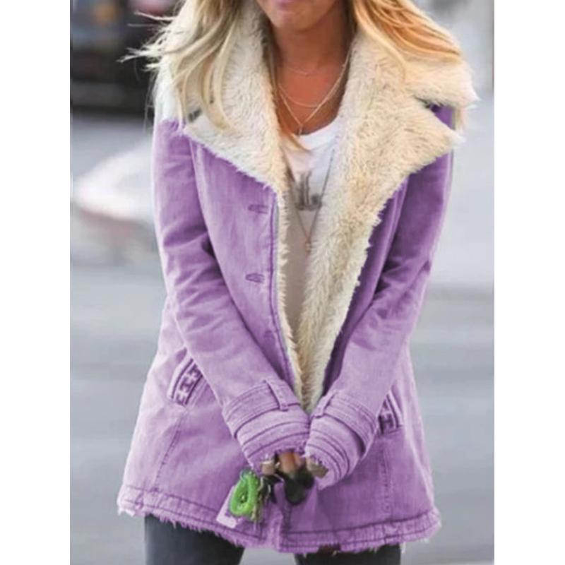 Women faux fur turn-down collar winter coat jacket