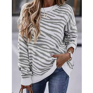 Women crewneck stripe printed long sleeve tye die sweatshirt