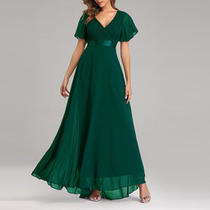 Premium chiffon flare short sleeves maxi dress | High waist large swing flare dress evening gowns