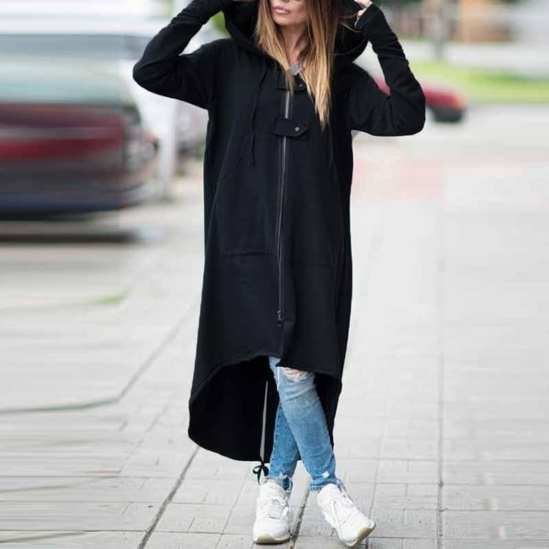 Women winter long zipper button hooded duster coat