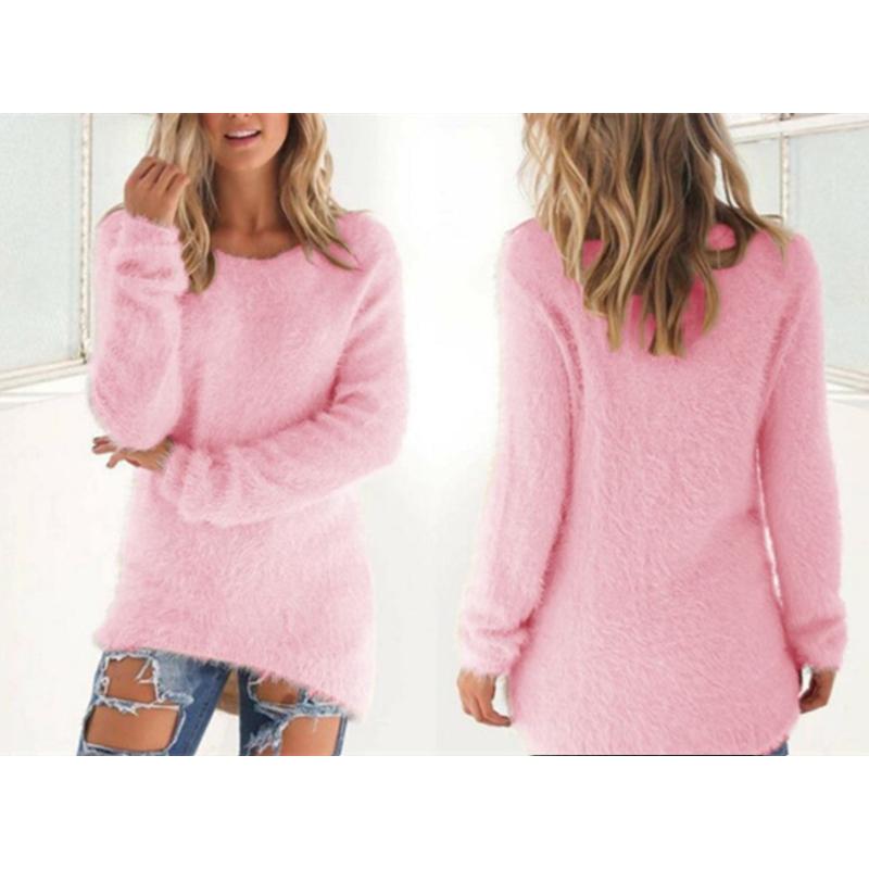 Women crew neck solid color long sleeve pullover sweater