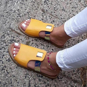 Women peep toe sequin casual slide flat sandals
