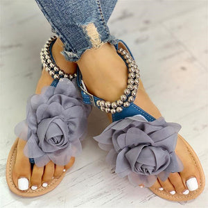 Women bohemian flower beaded cute beach flat sandals