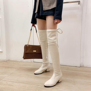 Women over the knee boots | Chunky heel back lace up thigh high boots | Solid color long boots