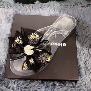 Women jelly slide sandals fashion flower bowknot flip flops
