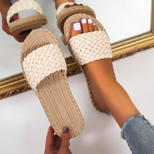Women woven one strap peep toe beach slide sandals