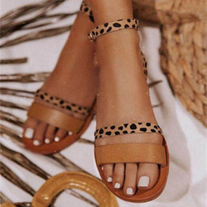 Women summer beach leopard snakeskin sexy slingback flat sandals