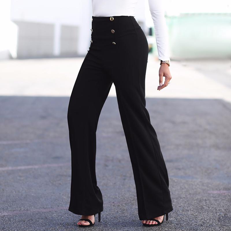 Fashion Slim Button High Waist Women Flare Pants - GetComfyShoes