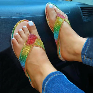 Women summer flat rhinestone casual flip flops