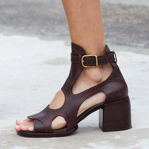 Women summer peep toe buckle ankle strap hollow chunky sandals