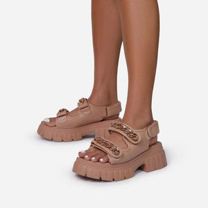 Women summer two strap chain d¨¦cor slip on platform sandals