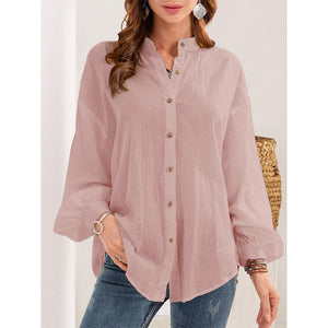Women solid color turn-down collar long sleeve ladies tops and blouses