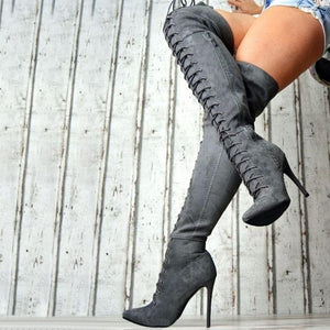 Women sexy stiletto high heel pointed toe over the knee boots