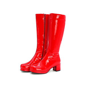 Knee high chunky heel solid color side zipper womens fashion boots