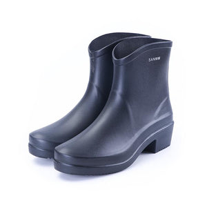 Women chunky heel platform slip on short rain boots