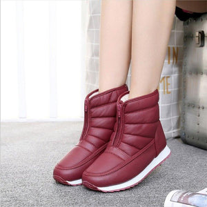 Women winter front zipper chunky heel short snow boots