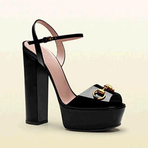 Women peep toe buckle ankle strap platform high block heels