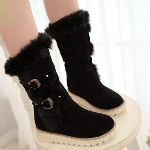 Women winter fashion cute mid calf faux fur snow boots