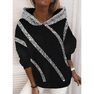 Women winter fashion glitter stripes pullover hoodie sweatshirt