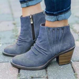 Women stacked chunky heel side zipper ankle boots