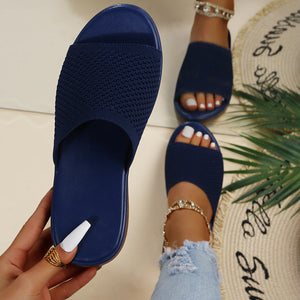 Women knit one strap peep toe slide beach sandals