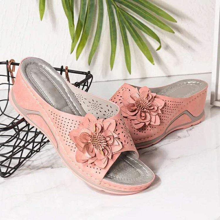 Women peep toe flower hollow summer outdoor slide wedge sandals