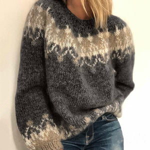 Women chunky knit crew neck winter fall mohair sweater