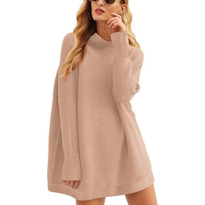 Women knit long sleeve pullover solid color turtleneck sweater