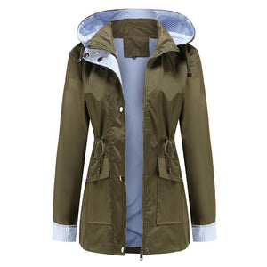 Women hoodie zip up buttons long sleeve trench coat