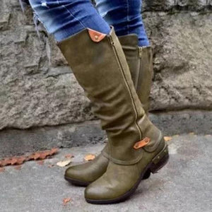 Mid calf zipper boots Winter boots for women mid calf block heel boots