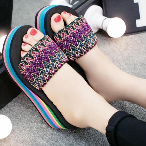 Women indoor outdoor summer beach slide colorful platform sandals