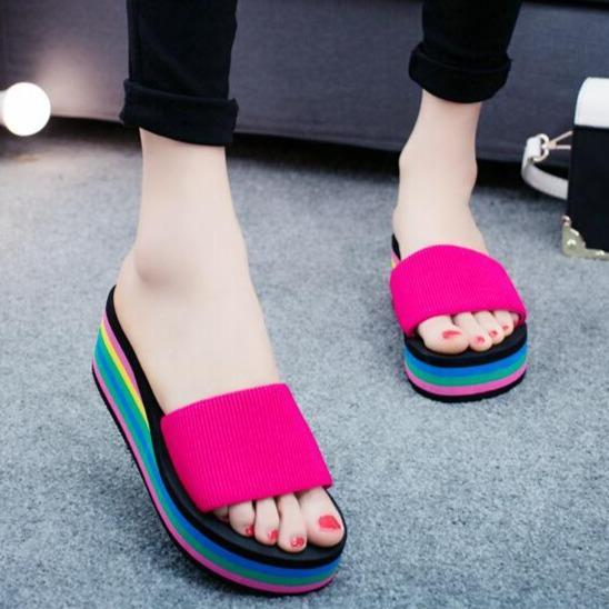 Women indoor outdoor summer beach slide colorful platform sandals