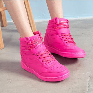 Women pure color lace up breathable platform sneakers