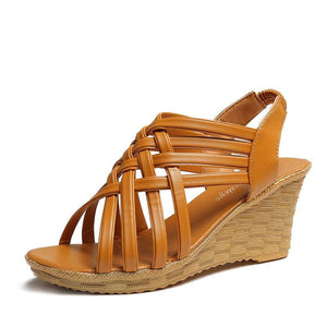 Women sexy peep toe slingback elastic strap wedge sandals
