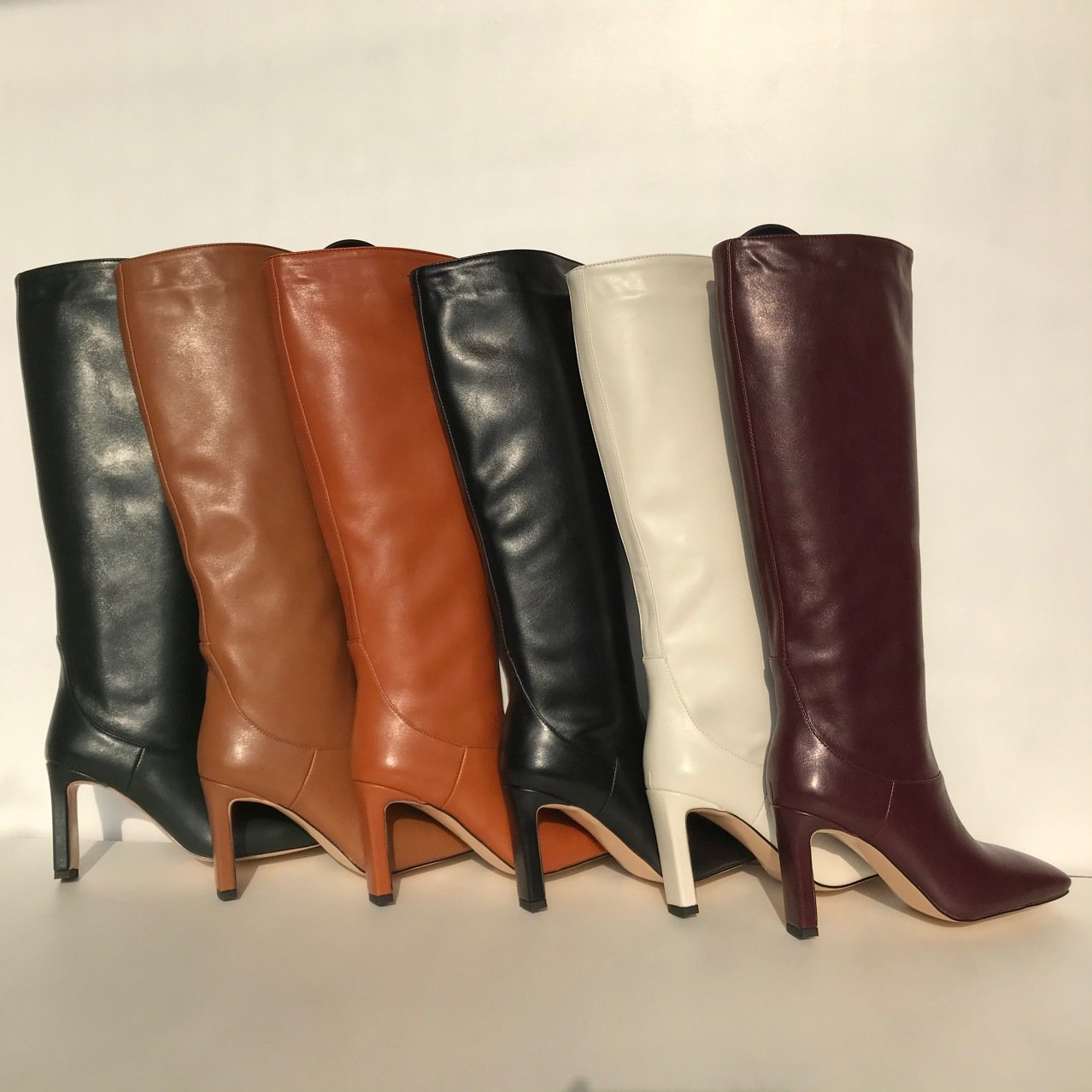 Women's high heeled knee high boots square toe wide calf boots