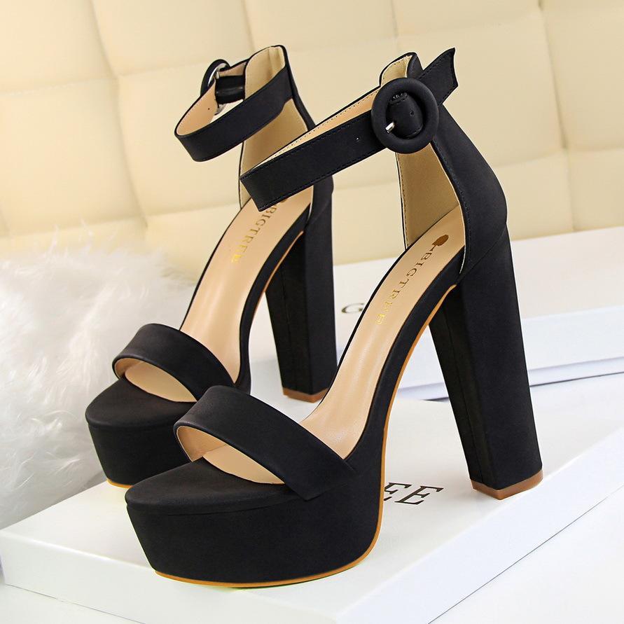 Women platform peep toe ankle strap chunky high heel sandals