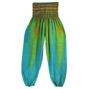 Bohemia Peacock Pocket Casual Loose Wide Leg Yoga Pants For Women - GetComfyShoes