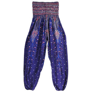 Bohemia Peacock Pocket Casual Loose Wide Leg Yoga Pants For Women - GetComfyShoes