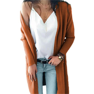 Women's open front long knitted cardigan sweater with pocket for fall/winter