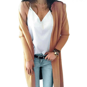 Women's open front long knitted cardigan sweater with pocket for fall/winter