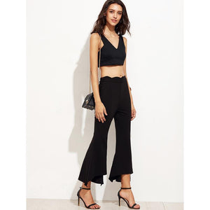 Women's Fitted High Waisted Black Flared Pants
