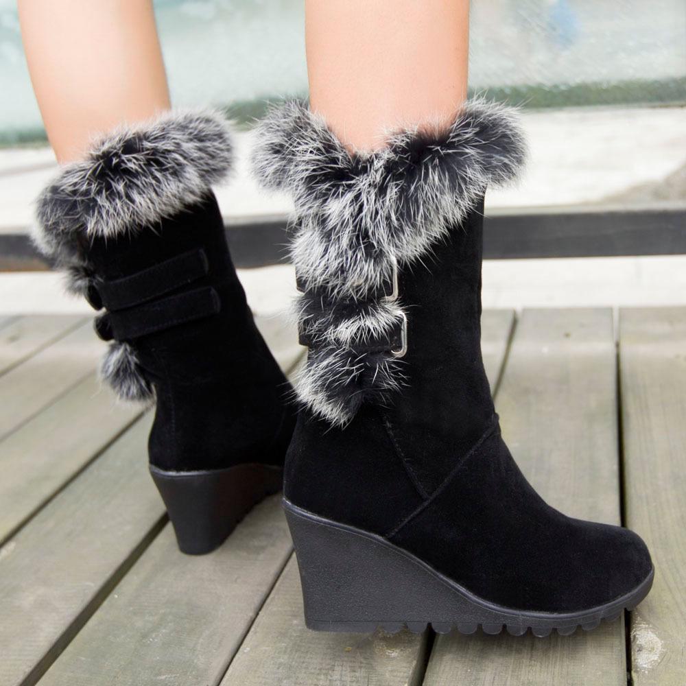 Women wintter wedge mid calf faux fur snow boots