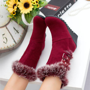 Women wintter wedge mid calf faux fur snow boots