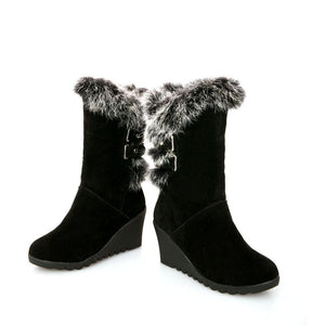 Women wintter wedge mid calf faux fur snow boots