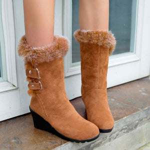 Women wintter wedge mid calf faux fur snow boots