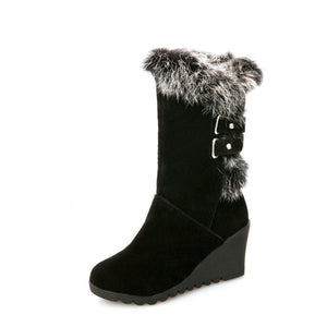 Women wintter wedge mid calf faux fur snow boots