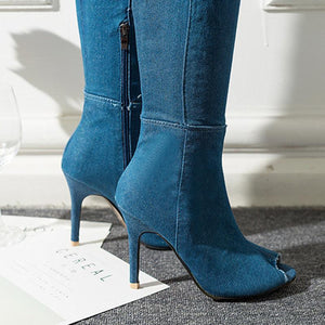 Fashion Stiletto High Heel Peep Toe Hollow Out Breathable Elastic Over The Knee Boots