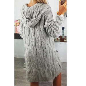 Women's hooded cable knit cardigan sweater open front chunky long cardigan