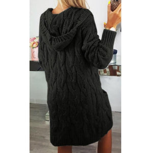 Women's hooded cable knit cardigan sweater open front chunky long cardigan